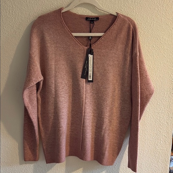 CHARLIE B Pink V-Neck Sweater Cozy Knit